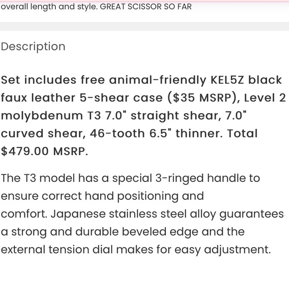 Kenchii Grooming 7” three ring handle set T3 - Picture 3 of 17